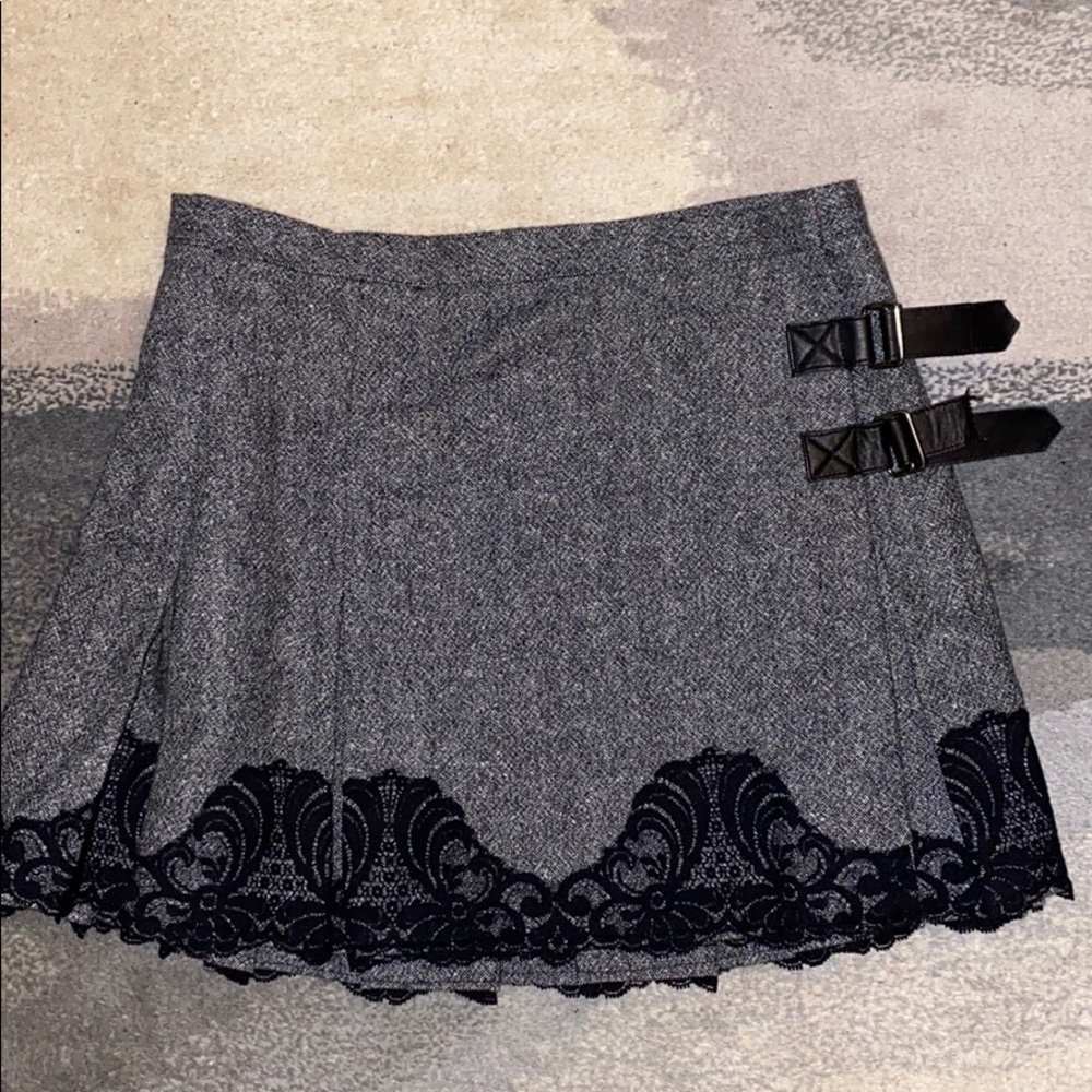 Bergdorf Goodman grey wool multi pleated skirt